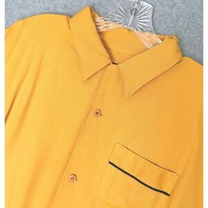 NXT Bowling Shirt Men XL Mustard Yellow Rayon Retro 300 Patch Short Sleeve